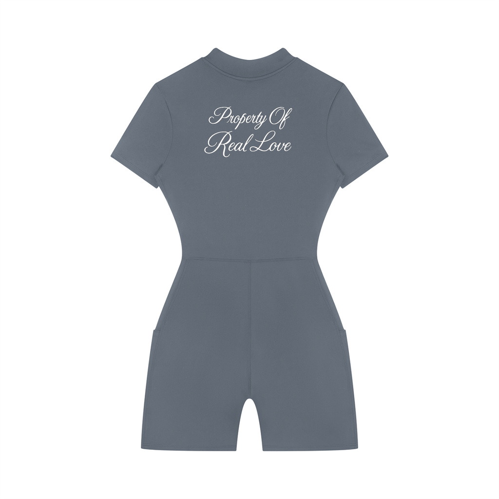 Property Of Real Love Quarter-Zip Short Sleeve Jumpsuit
