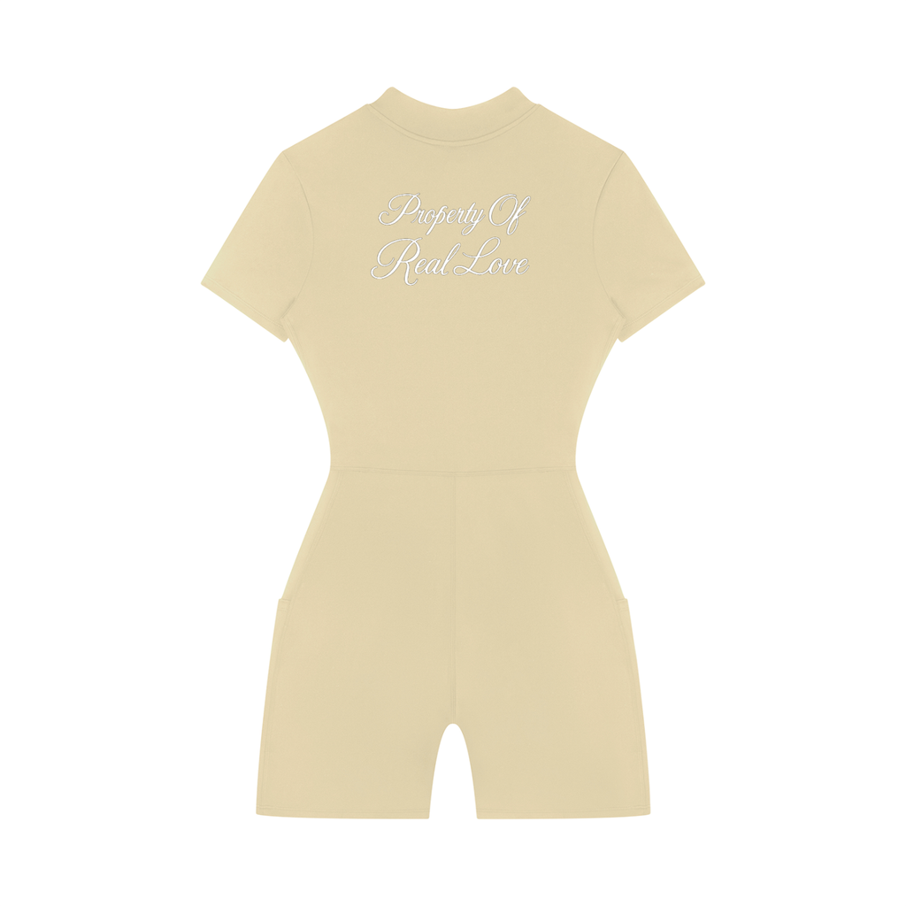 Property Of Real Love Quarter-Zip Short Sleeve Jumpsuit