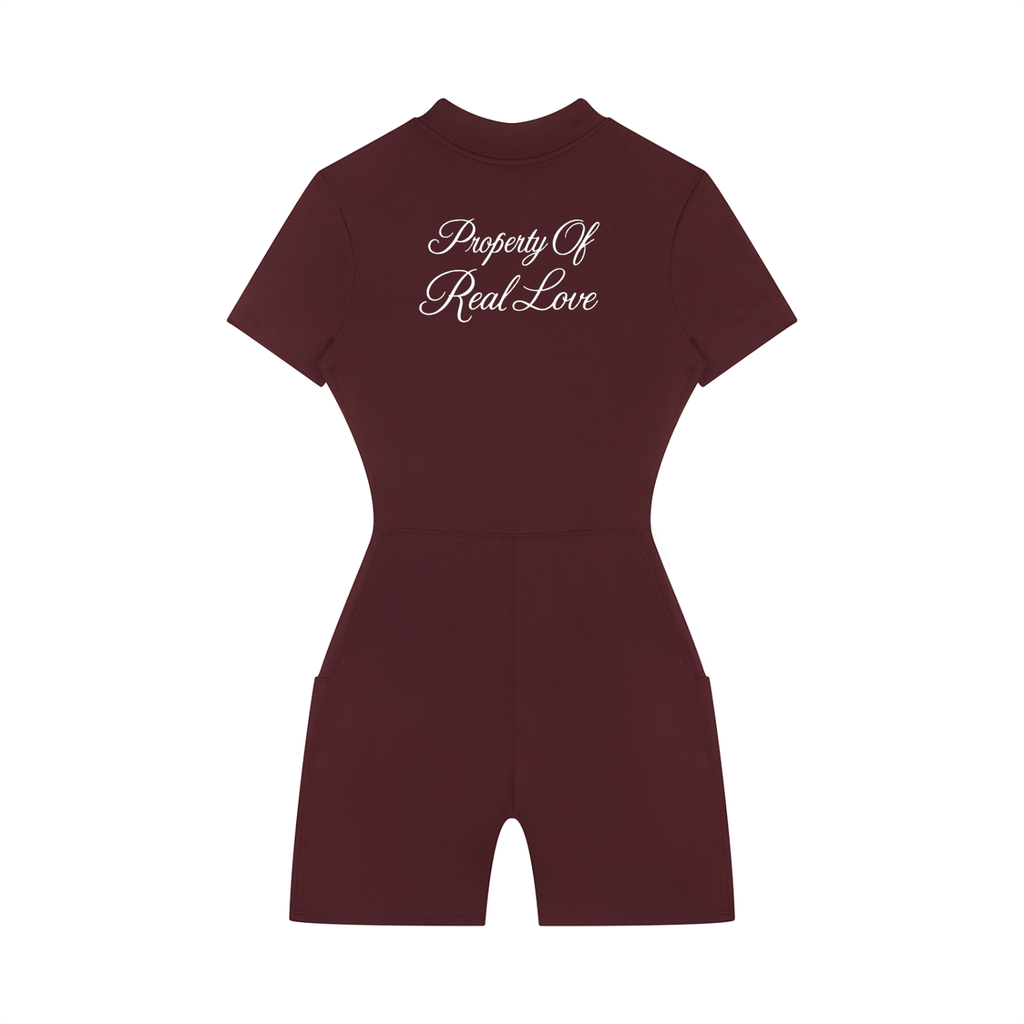 Property Of Real Love Quarter-Zip Short Sleeve Jumpsuit