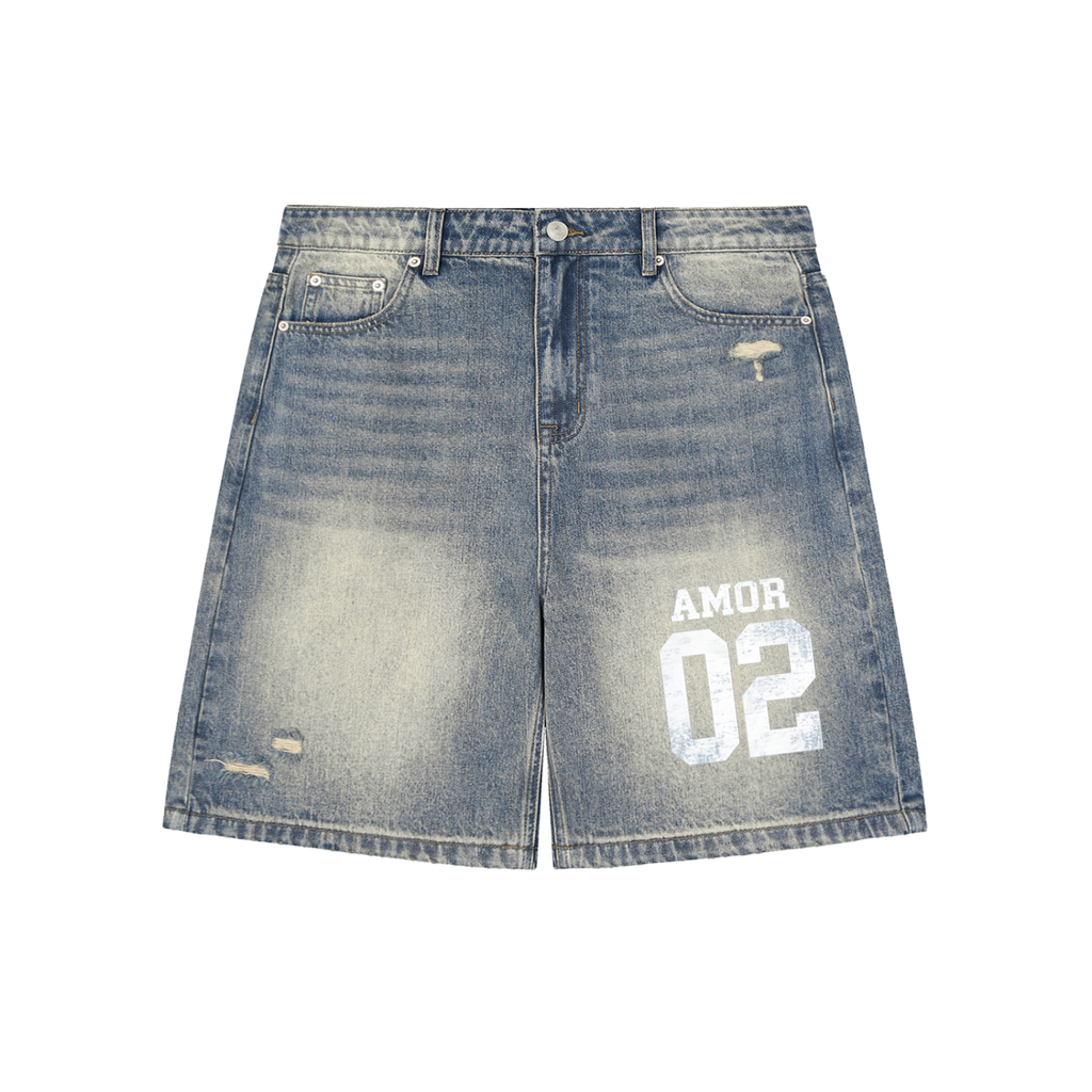 AMOR Jersey Distressed Baggy Denim Jorts