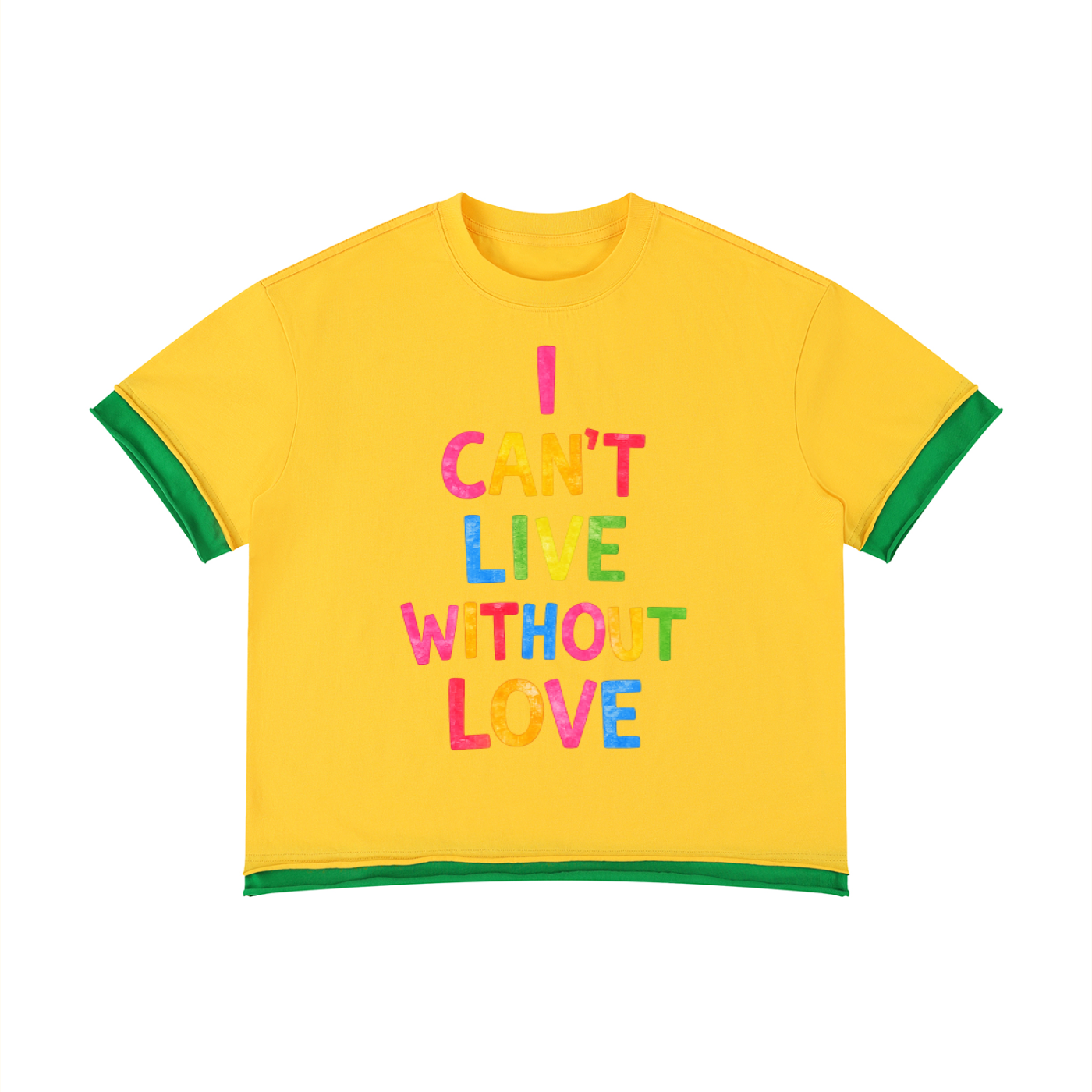 I Cant Live Without Love Double Color Boxy Tee