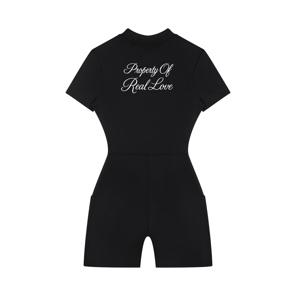 Property Of Real Love Quarter-Zip Short Sleeve Jumpsuit